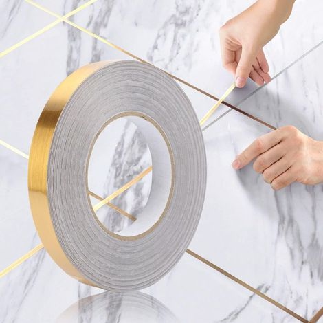 Joint Tape - Copper PVC Waterproof Tile Grout Tape - For Floor Door Window Ceiling Decoration - 2 cm x 50 m - Gold (1/5)