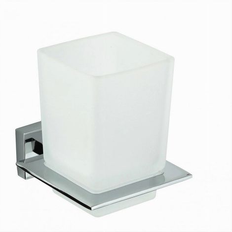 Cleafe - Porta Spazzolini Dentifricio Con Bicchiere Vetro Parete Arredo Bagno Cubo 87213 - (1/5)
