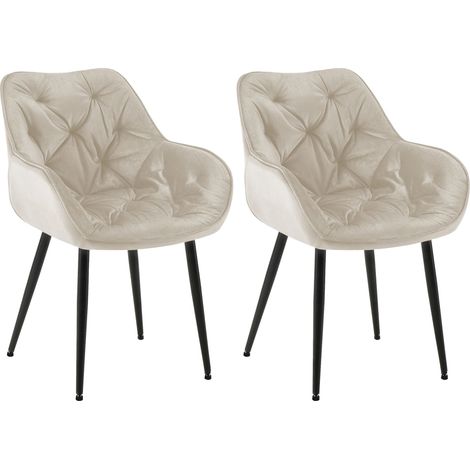 Lot de 2 chaises de salle à manger coutures décoratives en velours crème et pieds en métal noir 100001662 (1/5)