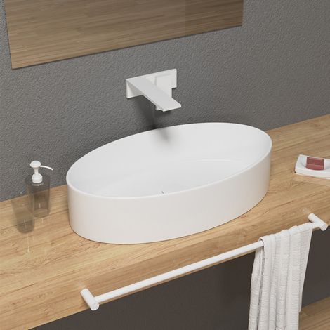Lavabo D'Appoggio 60x34xh14 cm Elegante- Modello LIKE - Bianco Lucido - Smaltato su Tutti i Lati (1/4)