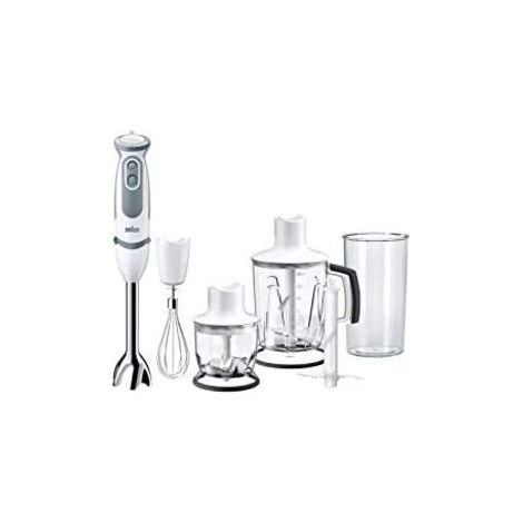 Braun MQ5245WH Minipimer con 5 ANNI DI ASSISTENZA, Frullatore ad immersione, 1000W, 4 accessori, 21 velocità di lavorazione, antischizzo, bianco/grigio (1/5)