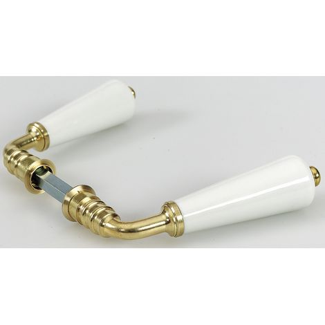 Centrale Brico – Lot de 2 béquilles en porcelaine de Limoges – Laiton massif EPV – Dimensions L.110 x l.3 x H.3 cm – Accessoires de montage fournis