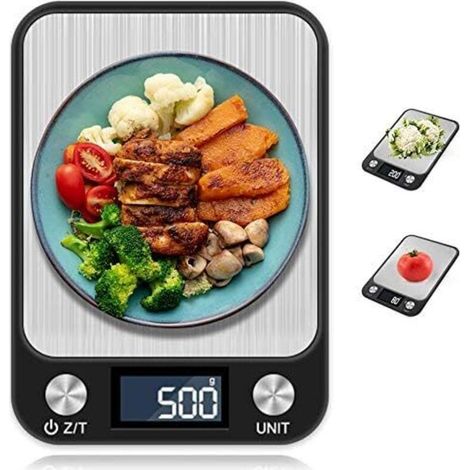 Balances de cuisine numériques de 1g à 5kg, balances électroniques de haute précision en acier, écran LCD, commande tactile, fonction tare - noir (g/kg/TL/LB/oz/ML/m)-Fei Yu