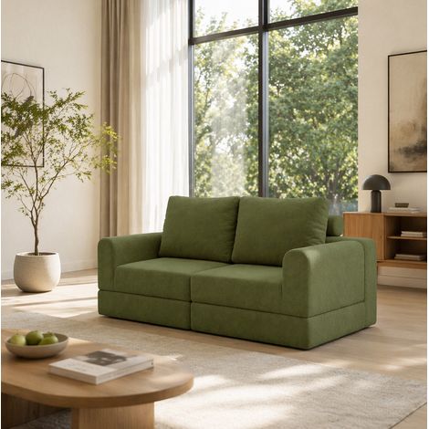Canapé convertible 160x80x78 cm en flanelle verte, gain de place pour salon FloraGrace (1/5)