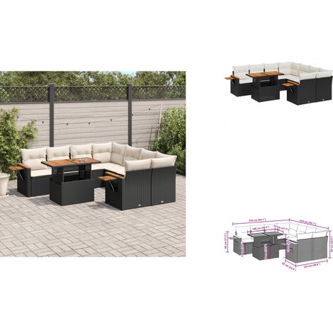 9-tlg. Garten-Sofagarnitur mit Kissen Schwarz Poly Rattan - Gartenmöbel Set - PE-Rattan Möbel - Outdoor Lounge - Gartenlounge - Terrassenmöbel (1/3)