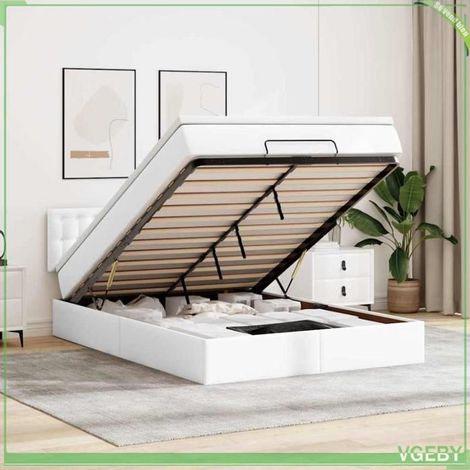 Lit ottoman avec matelas - FAF7291712433276 - 140x190 cm - Similicuir blanc - Rangement & LED (1/5)