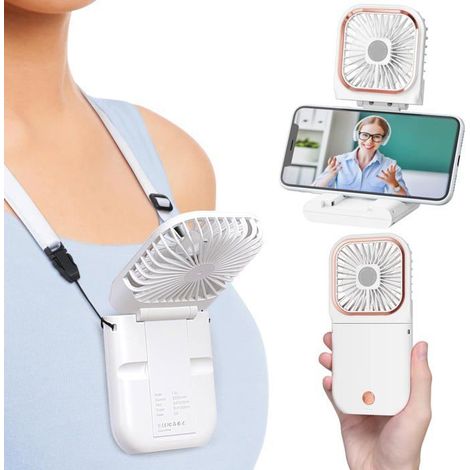 Ventilateur portatif – Ventilateur personnel avec support de téléphone, batterie externe, mini ventilateur portable rechargeable pa (1/5)