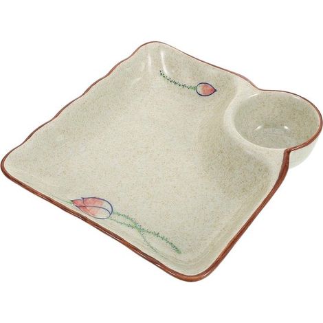 Fuente de cerámica japonesa de 22 cm con compartimento para salsa，fuente multifuncional para dumplings，decoración pintada a mano (1/5)