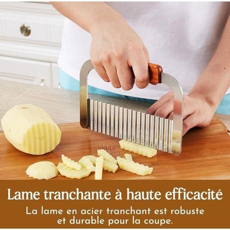 Couteau Cuisine pour Frites et Chips en Acier Inoxydable avec Poignée en Bois – Découpe Légumes Pomme de Terre 18 x 11,5 cm (1/3)