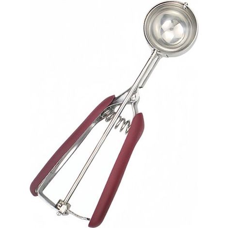 Paletta per gelato in acciaio inox. Diametro: 5 cm. Lunghezza: 22,5 cm. Capacità: 45 ml. Dotata di meccanismo di rilascio e design pratico. (1/5)