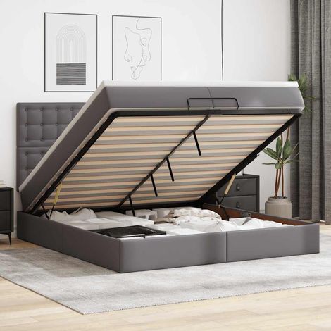 Ottoman-Bett mit Matratzen & LEDs Grau 200x200 cm Kunstleder (1/5)