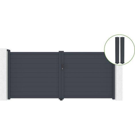 Puerta abatible 3,5m EIGER Al.160cm aluminio gris + 2 postes 20x20cm Al.190cm (1/5)