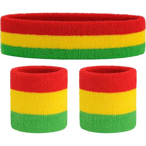 Headband - Wristband Set - Cotton Spandex Nylon Terry Cloth - Moisture Wicking - For Sports Running Basketball Tennis - 1 Headband 2 Wristbands