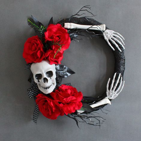 Guirlande de main fantôme Rose rouge crâne d halloween, accessoires de décoration de lieu de fête de Festival fantôme, cercle en rotin (1/3)