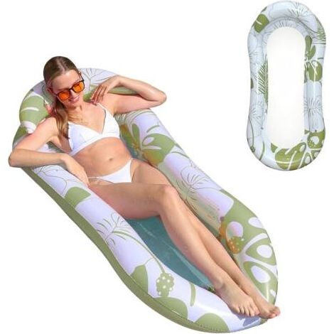 QORVA Poolliege, aufblasbare Hängematte mit Kopfstütze, aufblasbares Strandbett, 153 x 73 cm, Grün (1/5)