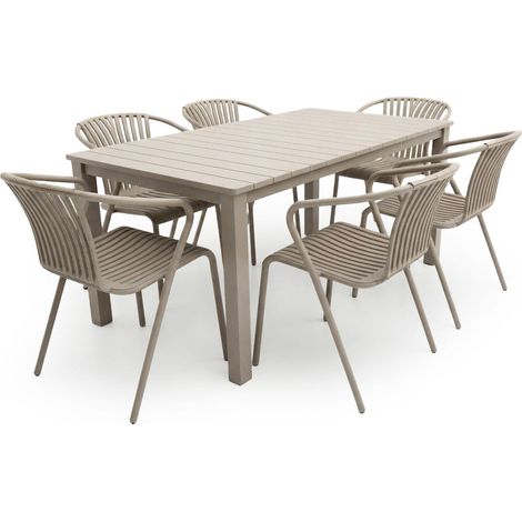 Conjunto Mesa de Exterior + 6 Sillas Savanna. Muebles de Jardin y Terraza, 152cm, Beige (1/5)