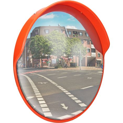 ECD Germany Specchio Stradale Ø 30 cm con Supporto Girevole Rosso Infrangibile Resistente alle Intemperie Specchio di Sicurezza Convesso Panoramico per una Maggiore Visibilità Vialetti Parcheggi