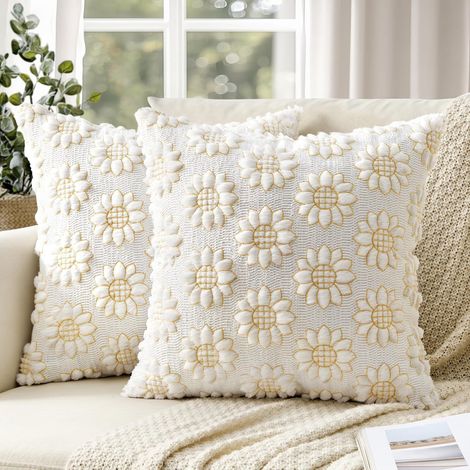New Spring Sunflower Pillowcase, Quilted Plush Pillow, Sunflower Backrest Pillow, Living Room Pillowcase - White - 5050cm