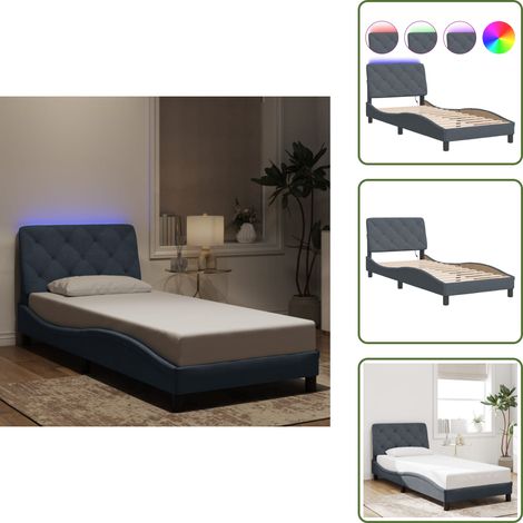 The Living Store Bettgestell mit LED-Leuchten Dunkelgrau 90x200 cm Samt - Samtsofa - Bettrahmen - Doppelbett - Boxspringbetten - Nachttischlampe (1/5)