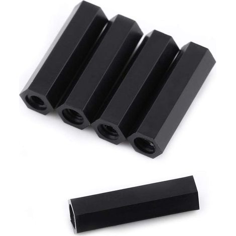 Assortiment de 100 entretoises hexagonales en nylon noir M3, boulons à six pans creux, écrous et boulons hexagonaux en nylon noir avec boîte en plastique (M3 x 18) (1/5)
