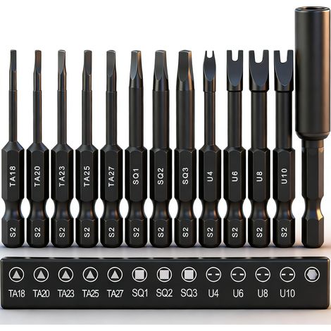 Special Triangle Bit, Lot de 13 embouts triangulaires carrés pour visseuse, jeu d'embouts de tournevis en U avec tête magnétique puissante 1/4", tige hexagonale 1/4" pour visseuse à percussion (1/5)