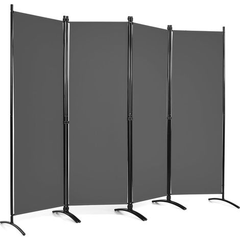 COSTWAY Paravento da Interno in Metallo, Separé Divisorio Interno Pieghevole con Piedini Stabili, Pannelli Divisori per Interni per Casa e Ufficio (Grigio, 220 x 173 cm (4 Pannelli))