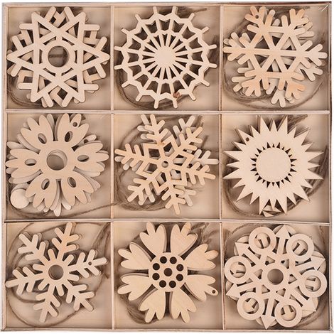 Adorno De Madera En Forma De Copo De Nieve - Decoración Navideña Diy - Para Árbol, Pared, Ventana Y Mesa - 1 Unidad (1/5)