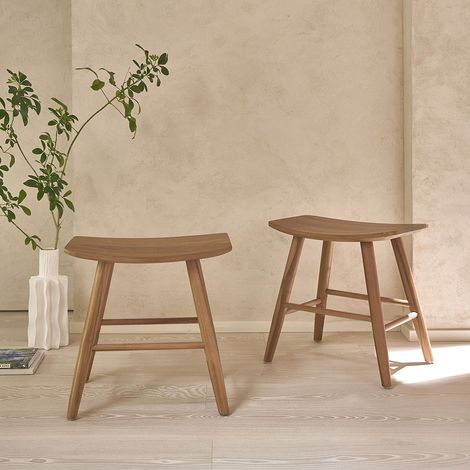 Lot de 2 tabourets en teck massif 45 cm
