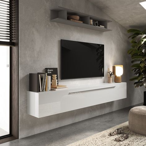 Parete attrezzata mobile tv sospeso moderno bianco mensola Infinity 48 (1/2)