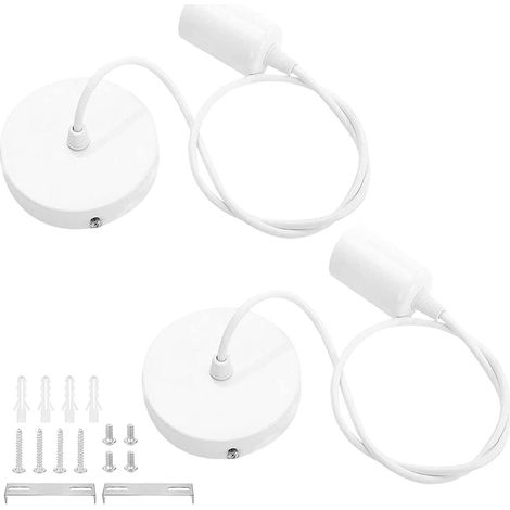 Lot de 2 Suspension Luminaire E27 Pendentif Lampes Suspendues Accessoires Pendule corde 100CM Câble de Suspension Blanc Rétro Lustre Compatible avec Abat-jour pour Salon Chambre Cuisine (1/5)