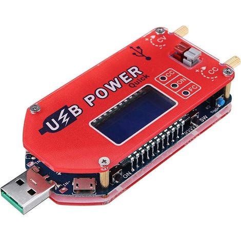 Modulo di alimentazione step-up USB da 15 W con potenziometro per la regolazione della velocità della ventola e display LCD - Rosso (1/5)
