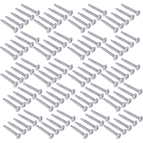 Vis à bois autoforeuses 100 pièces, tête fraisée avec rondelle, inox 410, fixation robuste 4,8x38mm, lot de visserie résistante (1/5)