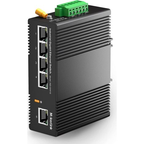 5 Ports Gigabit Ethernet Switch Industriel sur Rail DIN, Capacité de Commutation de 14 Gbit/s, Commutateur Réseau Non Géré Classé IP40 (-40 à 185°F), avec Alimentation (1/5)