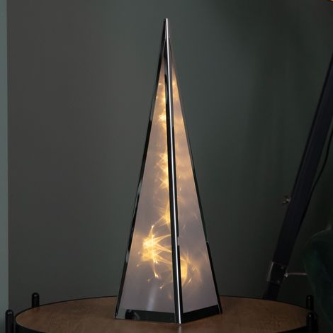 45cm Light up Silver Holographic Christmas Pyramid with 16 Warm White LEDs (1/5)