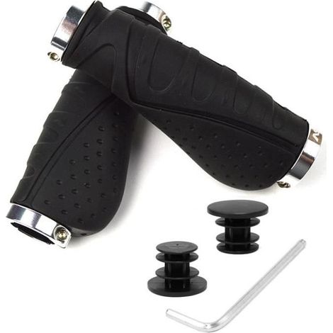 Poignées de Guidon Vélo Antidérapant Ergonomique Poignées de Vélo Caoutchouc Avec Double Verrouillages Noir/Argent