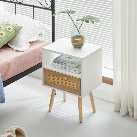 Kommode mit Schublade Rattangeflecht MDF Weiß Natur OKMYHOME (1/5)