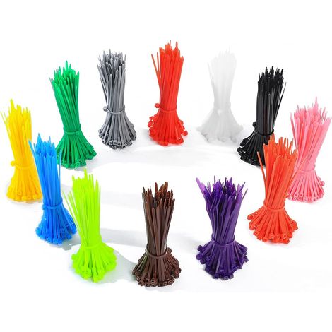 1200 farbige Kabelbinder, 3 mm x 100 mm Nylon-Kabelbinder, selbstverriegelnd, für Kabelmanagement in Haus, Büro, Garten, Garage, Werkstatt, 12 verschiedene Farben (1/5)