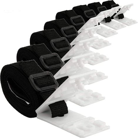 Set mit 8 extra langen Befestigungsgurten und Ersatzclips für das mobile Aufrollsystem für Poolabdeckungen.