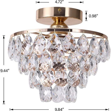 Lustre En Cristal Plafonnier Petit, Plafonnier En Cristal Moderne D25cm Or (1/5)