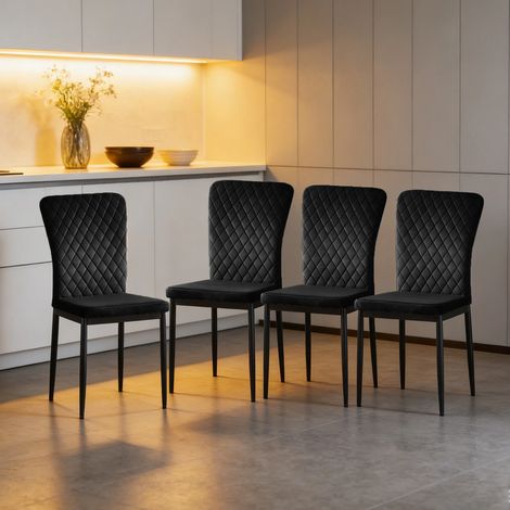 AINPECCA Set of 4 Dining Chairs High Back Velvet Office Kitchen Chair Living Home-Black