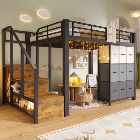 Hochbett Bettgestell 140x200 mit Stauraum Schwarz OKMYHOME (1/5)
