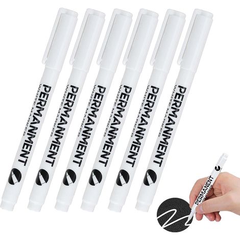 Marqueurs Blancs Permanent, 6 Pcs Stylo Blanc Imperméable et SéChage Rapide, Largeur de Trait 2 mm, convient pour la pierre, le bois, le verre, la céramique, la toile, les pneus, papier (1/5)