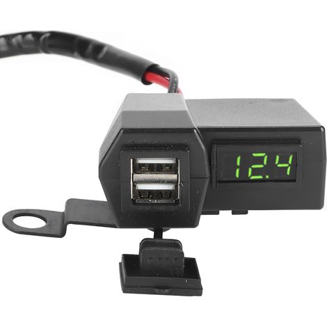 Universeller Motorrad-Doppel-USB-Ladeadapter mit Voltmeteranzeige, Grün (1/5)