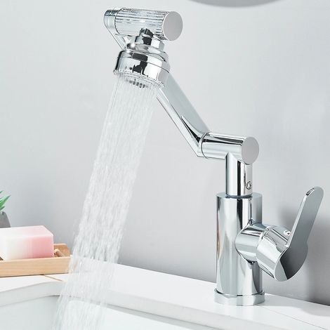 Mitigeur Lavabo chromé Rabattable,Robinet Salle de Bain, Pivotant à 360° Flexible Rotation Acier Inoxydable, 2 Modes de Jet (1/5)