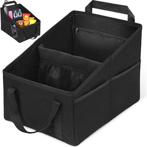 Organizador para coche con compartimentos ajustables, múltiples bolsillos y asas dobles, organizador multifuncional plegable para asiento de coche, organizador de tela Oxford para juguetes, aperitivos (1/5)