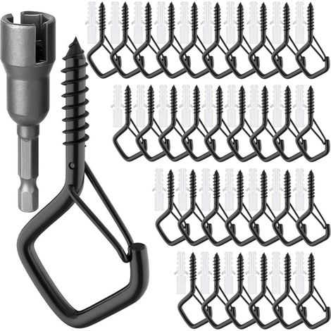 Lot de 18 crochets à vis en acier inoxydable, crochet de plafond avec verrouillage, crochets muraux à visser pour suspendre des plantes, lampes