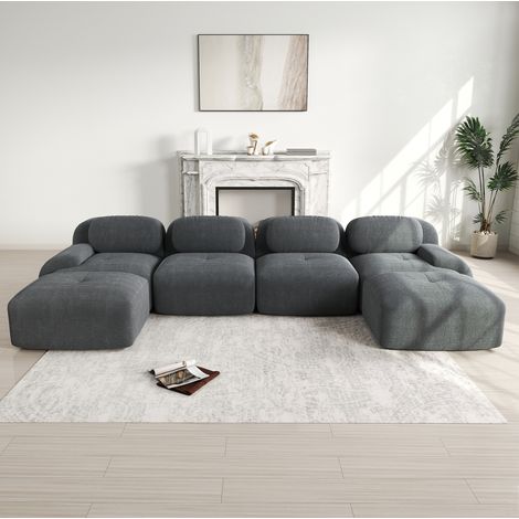 canapé salon modulable 32D sans montage gris corduroy OKMYHOME (1/5)