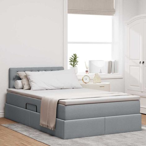 Bett mit Stauraum und LED mit LED Hellgrau 120 x 190 cm Stoff