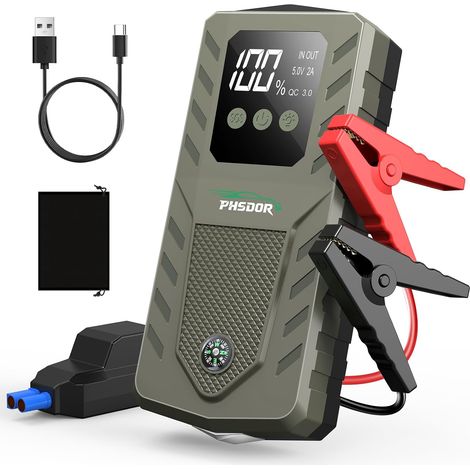 Booster Batterie Voiture 6000A 20000mAh 12V Démarreur Batterie Voiture Jump Starter avec Lumière LED (1/5)