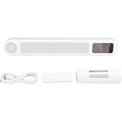 Lampada LED Armadio con Orologio Digitale e Altoparlante Bluetooth, 3 Temperature Colore, Magnete Ricaricabile – Design Moderno in ABS Bianco – Ideale per Cucina, Ufficio e Camera (1/5)